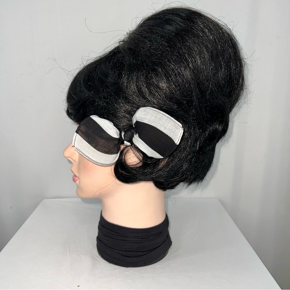 Black and White Striped Rockabilly Bandana Knotted Hair Bow - Picture 5 of 11